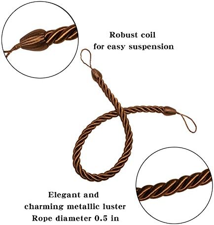 BEL AVENIR Curtain Tiebacks Ropes Tie-Backs,Handmade Holdbacks(Coffee,2P) - Image 2