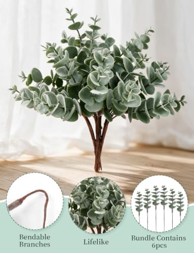 Mini Artificial Eucalyptus Stems, 6 Packs Fake Greenery Leaves 6 Inch - Image 3