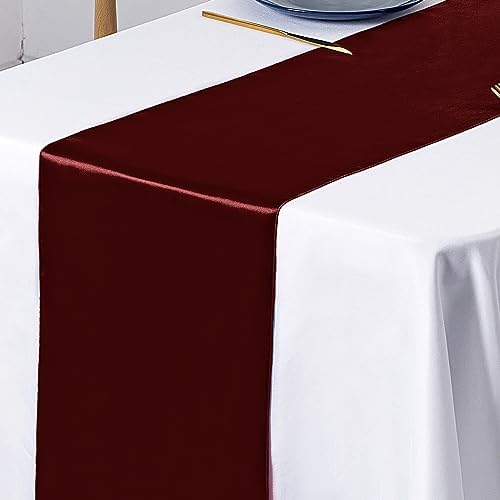 SiinvdaBZX 12 Pcs Burgundy Satin Table Runner 12 x 108 inches Long - Image 5