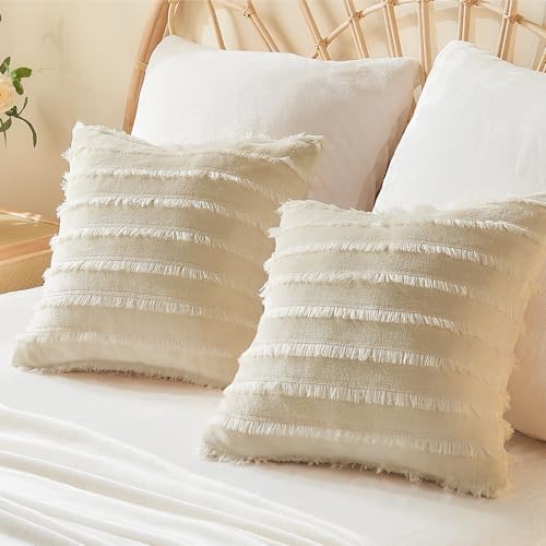 BEDELITE Velvet Pillow Covers with Zipper, Boho-Beige, 18x18 Inches, 2 Pack by BEDELITE