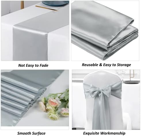 SiinvdaBZX 4 Pcs Silver Satin Table Runner 12 x 108 inches Long - Image 5
