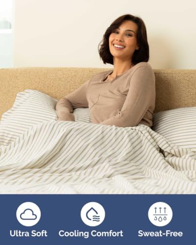 CGK Linens 2 Pack Extra Deep Cal King Fitted Sheets - Beige Stripes - Image 3