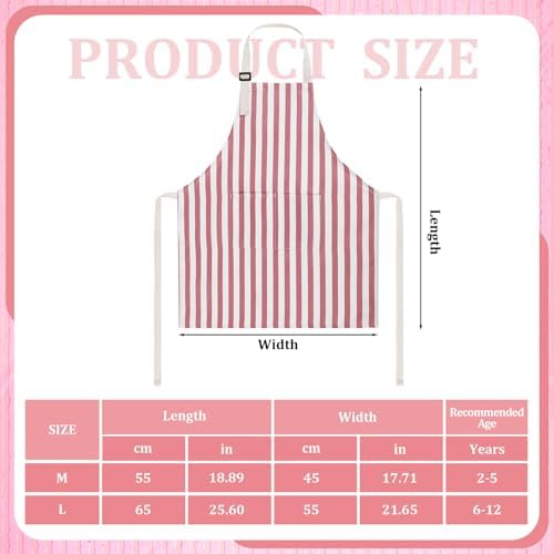 Kids Apron for Cooking Adjustable Striped Kids Apron with Pockets - Image 2