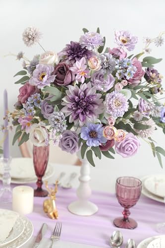 rongflower Purple Artificial Flowers Combo Box Set Silk Flowers Fake Rose for DIY Floral Arrangements Wedding Bouquets Centerpieces Baby Shower Party Home Decorations - Image 6