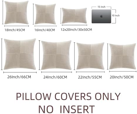 Fancy Homi 2 Packs Neutral Taupe Decorative Throw Pillow Covers 16x16 Inch for Living Room Couch Bed, Rustic Farmhouse Boho Home Decor, Soft Corss Patchwork Corduroy Textured Square Cushion Case 40cm - Image 7