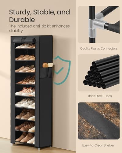 SONGMICS 10-Tier Shoe Rack with Cover, Shoe Storage Cabinet for 20 Pairs - Image 5