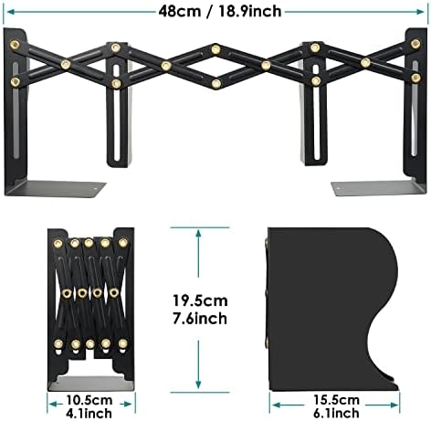Hossejoy Adjustable Bookends, Heavy Duty Metal Book Ends, Expandable Bookcase Book Holder Stand Shelf Rack for Student Office Book File Organizer Storage, Extends up to 19 inches (Black) - Image 4