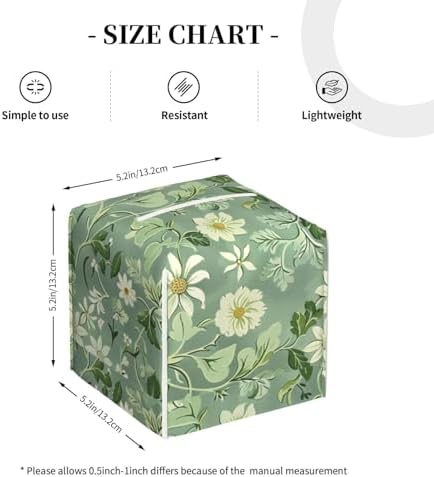 Green Floral Tissue Box Cover Square Leather Tissue Case Holder Facial Paper Organizer Dispenser Decorative for Tabletop Night Stands Desk Bathroom Kitchen Car Office Home Decor - Image 4