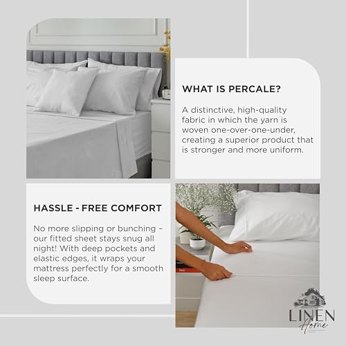 Linen Home 100% Cotton Percale Fitted Sheet only, Full Size, Dove Grey - Image 4