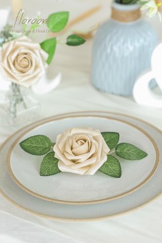 Floroom Artificial Flowers 25pcs Real Looking Champagne Gold Foam Fake Roses with Stems for DIY Wedding Bouquets Bridal Shower Centerpieces Floral Arrangements Party Tables Home Decorations - Image 4