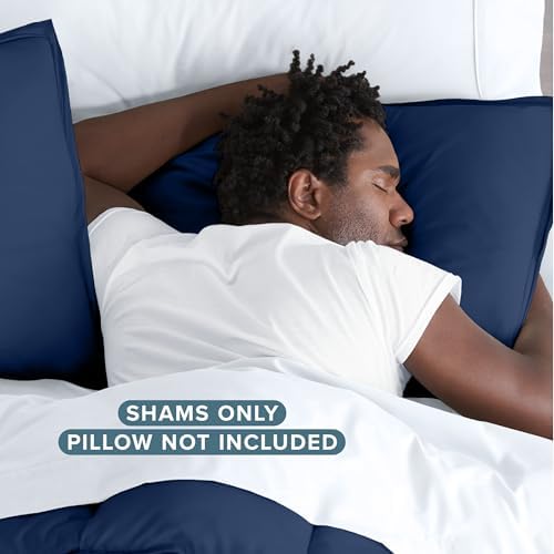 Bare Home Pillow Sham Covers 1800 Ultra-Soft Set of 2 (Standard, Dark Blue) - Image 4