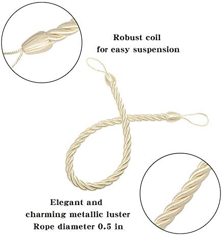 BEL AVENIR Curtain Tiebacks Ropes Tie-Backs,Handmade Holdbacks(Beige,2P) - Image 2
