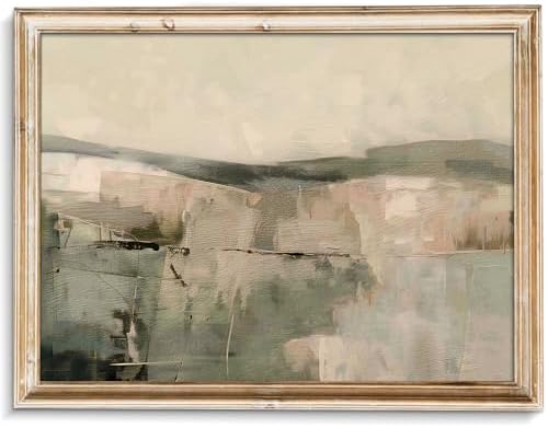uniro Checkered Abstract Landscape Painting, Neutral Minimalist Print, Earthy Green Midcentury Modern Decor, Rustic Printable Wall Art, Moody Muted Scenery Decor, Soft Earthy Country Wall Art - 8x10 Unframed by uniro