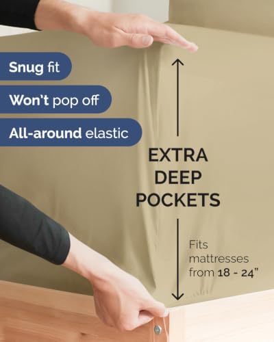 CGK Linens 2 Pack Extra Deep Cal King Fitted Sheets - Beige - Image 2