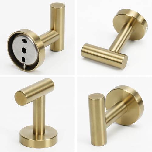 NearMoon Bath Towel Hooks- SUS 304 Stainless Steel Robe Hook Holder, Heavy Duty Coat Hook for Bathroom Livingroom Hotel Kitchen Garage, Wall Mounted (Brushed Gold, 3 Pack) - Image 6