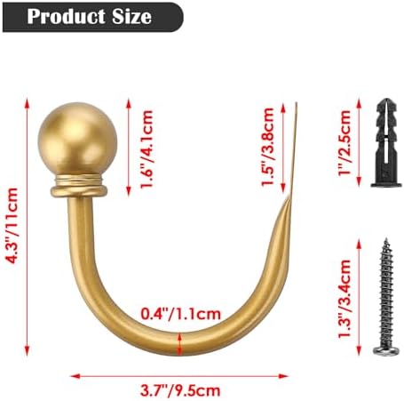 Sumnacon Curtain Holdbacks 4 Pcs Wall Mounted Curtain Tiebacks, Gold - Image 3