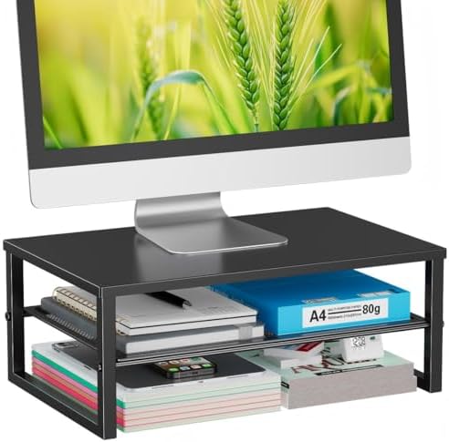 Ekisemio 2-Tier Computer Monitor Stand Riser, Desk Organizer for Monitor, Black by Ekisemio