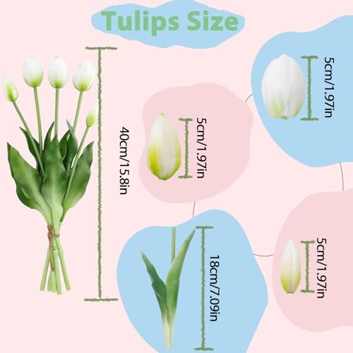 15 Pcs Light Pink-Red-Light Purple Artificial Tulips Fake Flowers, Premium Latex Lifelike Texture, UV Resistant Waterproof Faux Tulip Bouquets with Snap-on Petals for Outdoor, Home, Wedding Decor - Image 2