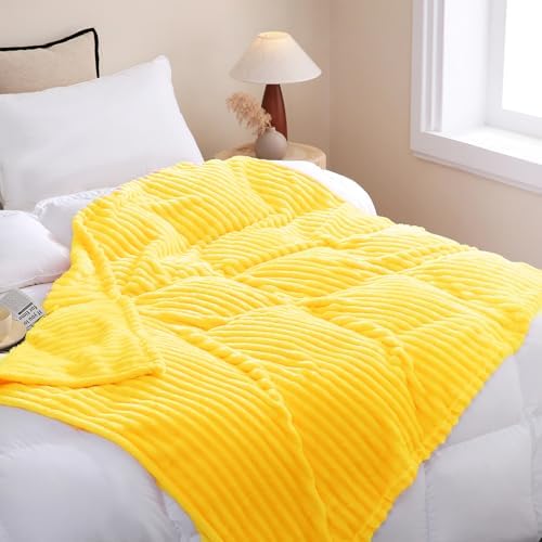 Bright Yellow Fleece Throw Blanket 108”×90” for Couch Sofa Livingroom by linecooo