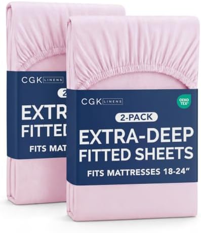 CGK Linens 2 Pack Extra Deep Twin XL Fitted Sheets - Light Pink by CGKUnlimited