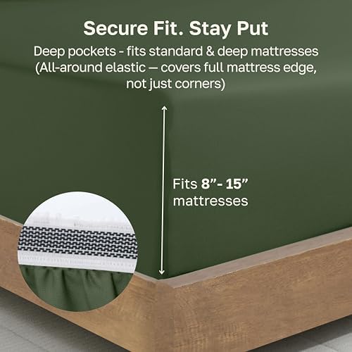 California Design Den Organic Cotton King Size Fitted Sheets, Olive Green - Image 4