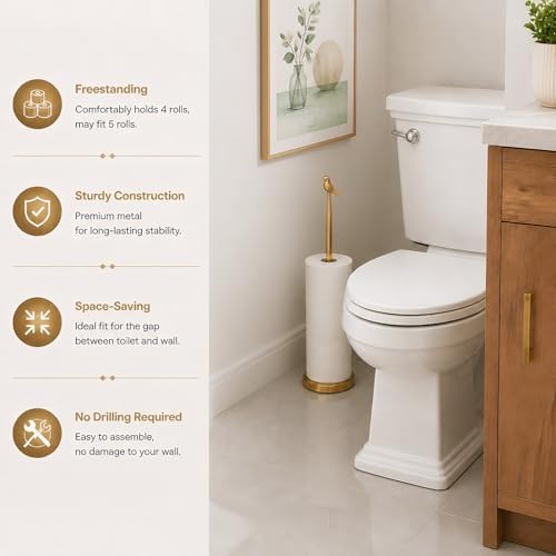 Bird Toilet Paper Holder Stand for 4 Rolls, Cute Animal Bathroom Decor, Funky Decorative Freestanding Toilet Roll Holder - Gold - Image 5