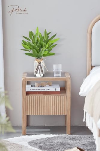 13" Fake Eucalyptus Stems in Vase with Faux Water,Artificial Plants Leaves for Shelf Desk Bathroom Farmhouse Room Coffee Table Home Decor (Eucalyptus-Pointed Leaf) - Image 4