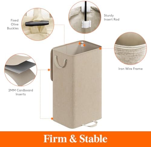 Lifewit Single Laundry Hamper with Lid, Removable Laundry Bags, Beige - Image 3