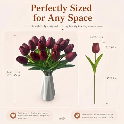 Mandy's 20pcs Artificial Burgundy Tulips - Image 3