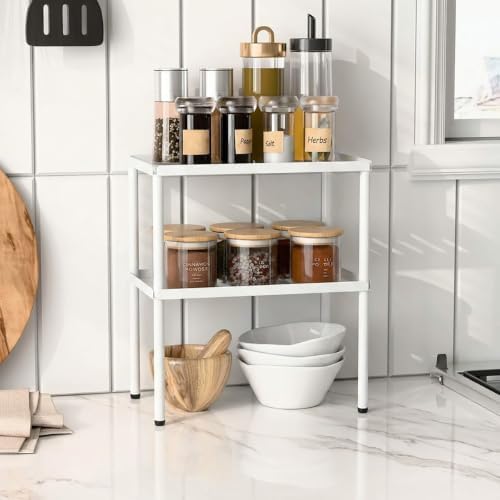 Cabinet Organizer Shelf, 2 Tier Kitchen Cabinet Organizer with Stackable Cabinet Shelves for Kitchen Countertop Storage, Metal Kitchen Shelf Organizer for Spice, Pantry & Under Sink (White) - Image 6