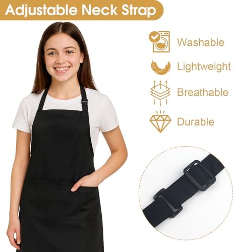 3 Pack Black Aprons with Pockets Adjustable Waterproof for Kitchen - Image 3