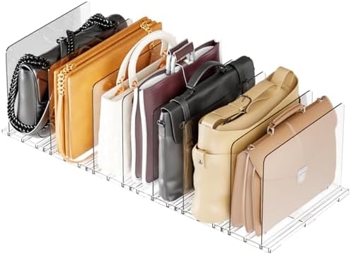 Yieach Clear Acrylic Shelf Dividers for Closet Organization,8 Pack Adjustable Bags,Clutch,Purse Organizer and Storage,Handbag Organizer for Closets,Purse Divider,8.8″ Tall Sweater,Tshirt,Towel Divider by Yieach