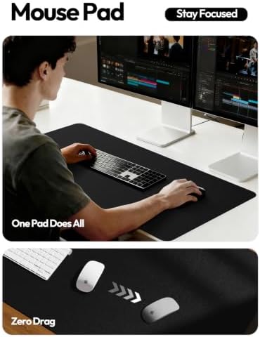 YSAGi Leather Desk Protector, Office Mat, Large Mouse Mat, Non-Slip PU Leather Blotter, Laptop Desk Mat, Waterproof Writing Pad for Office and Home(Black, 42" x 17.2") - Image 5