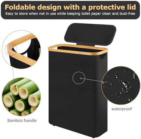 Extra Large Toilet Paper Storage Basket with Lid 49L Slim Toilet Paper Basket Holder Bin Container Organizer for Bathroom Hold up to 20 Regular Rolls or 15 Mega Rolls - Image 3