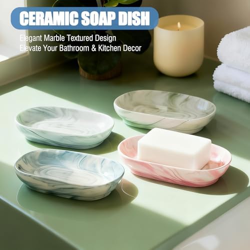 OTHIX Ceramic Soap Dish with Unique Marble Texture as, Decorative Bar Soap Holder for Bathroom and Kitchen, Cute Soap Dishes for Bar Soap, Jewelry, Ring (Gray Texture) - Image 2