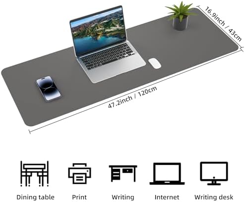 AFIING Leather Desk Pad Protector, 47" x 17" Large Desk Mat with Natural Cork & PU Leather, Mouse Pad, Non-Slip, Waterproof Desk Writing Pad for Office and Home (Dark Grey) - Image 2