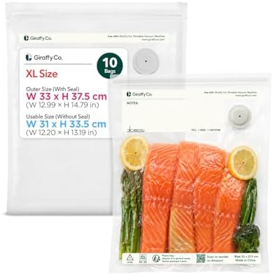 GIRAFFYCO 10 XL Reusable Vacuum Sealer Bags, 13 x 15 in, Food Storage Bags by Unknown