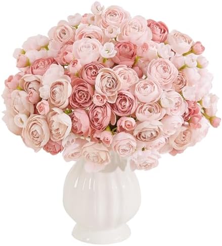 U'Artlines Mini Ranunculus Artificial Flowers Bouquet 40 PCS Dusty Rose - Image 2