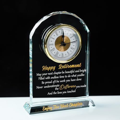 Happy Retirement Gift for Women & Men, Glass Desk Clock Keepsake Funny Retired Plaque Gifts for Friends Boss Teacher Coworker Nurse - Image 2