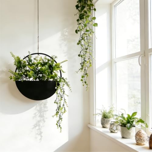 Fake Hanging Plants Artificial Plants Indoor, Faux Plants Eucalyptus in Pot for Living Room Bathroom Wall Décor, Outdoor Porch Decorations, Farmhouse Home Office Décor（Black） - Image 2