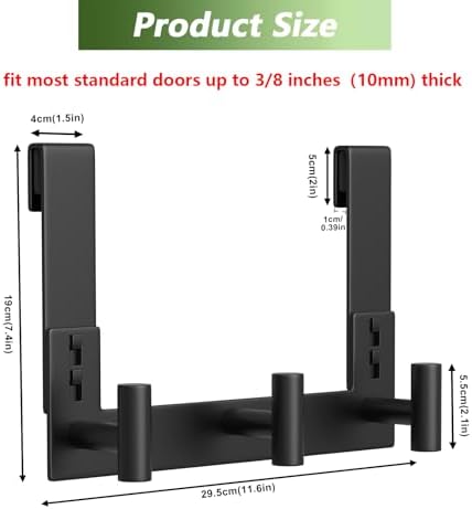 Extended Robe Door Hooks, Heavy Duty Stainless Steel Towel Hooks for Frameless Glass Shower Doors, Towel Hanger Rack, Shower Hooks for Bathroom (Black-3 Hooks, 1 Pack) - Image 2