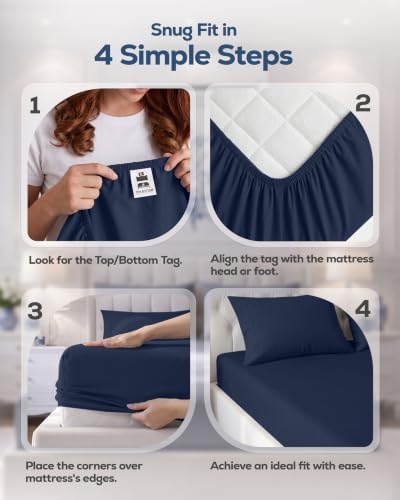 Pack of 2 Queen Fitted Sheet, Fits Up to 15 Inch Deep Pocket, Navy - Image 4