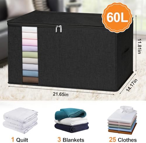 punemi 60L Comforter Storage Bags with Side & Bottom Support, 2 Pack, Black - Image 2