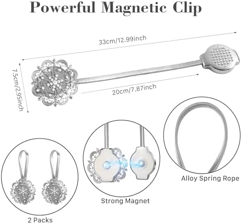 Magnetic Curtain Tiebacks 2 Pack, Silver Crystal Mandala Curtain Holdbacks, No-Drill Magnetic Curtain Ties for Living Room, Bedroom & Window Decor - Image 4