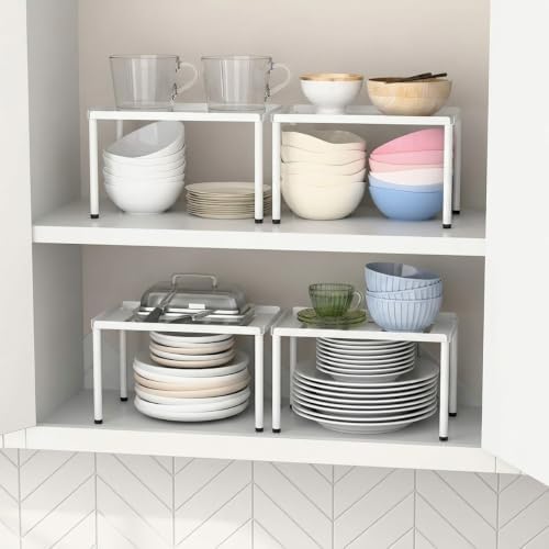Cabinet Organizer Shelf, 2 Tier Kitchen Cabinet Organizer with Stackable Cabinet Shelves for Kitchen Countertop Storage, Metal Kitchen Shelf Organizer for Spice, Pantry & Under Sink (White) - Image 5