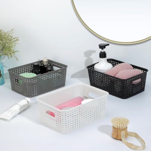 Plastic Storage Baskets 6 Pack Sturdy Storage Organizer Basket Woven Plastic Storage Bins for Shelves,Closet,Countertops, Desktops, Cabinets and Badrooms,Saving Storage, Stylish Design,White - Image 4