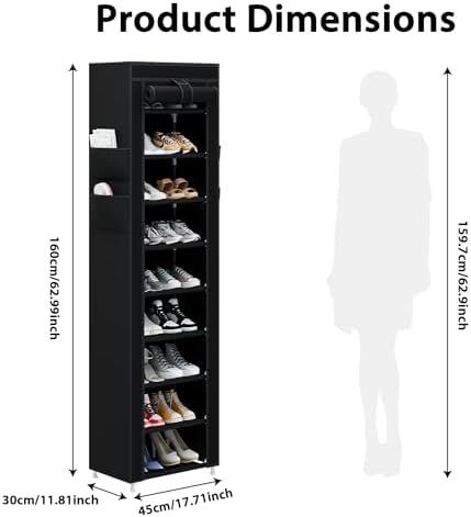 Calmootey 9-Tier Shoe Rack Organizer with Dust Cover for Bedroom, Entryway - Image 3