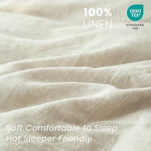 100% French Linen Pillow Shams Basic Style - Pack of 2 - Washed Solid Color Natural Flax Soft Breathable - Linen, 20'' x 26'' - Image 2