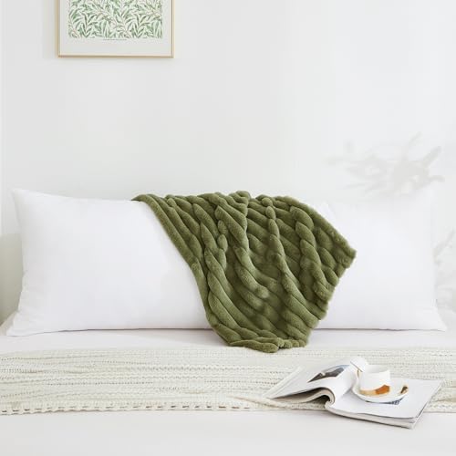 Full Body Pillow with Fluffy Stripe Faux Fur Removable Cover, Long Bed Pillow Adult 20x54 Inches for Side Sleeper and Pregnancy, Sage. - Image 2