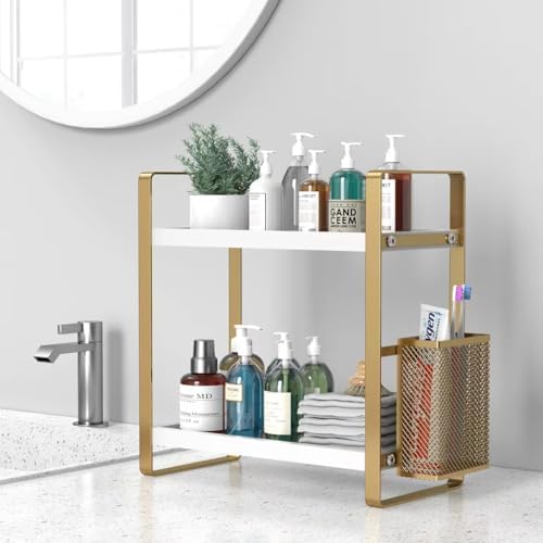 LEMIKKLE Bathroom Counter Organizer with Basket, Perfume,Makeup Organizers for Vanity,Storage Organizers for Bathroom, Kitchen, Dresser（White） - Image 4